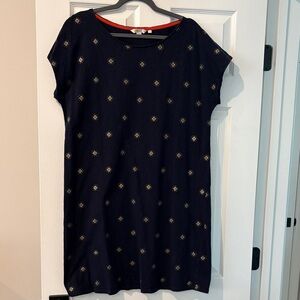 Boden Short Sleev Navy Dress with Gold Pattern